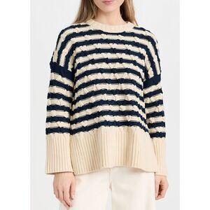 NWT Madewell Cable Knit Oversized Sweater in Stripe size Small Cream Navy Crewne